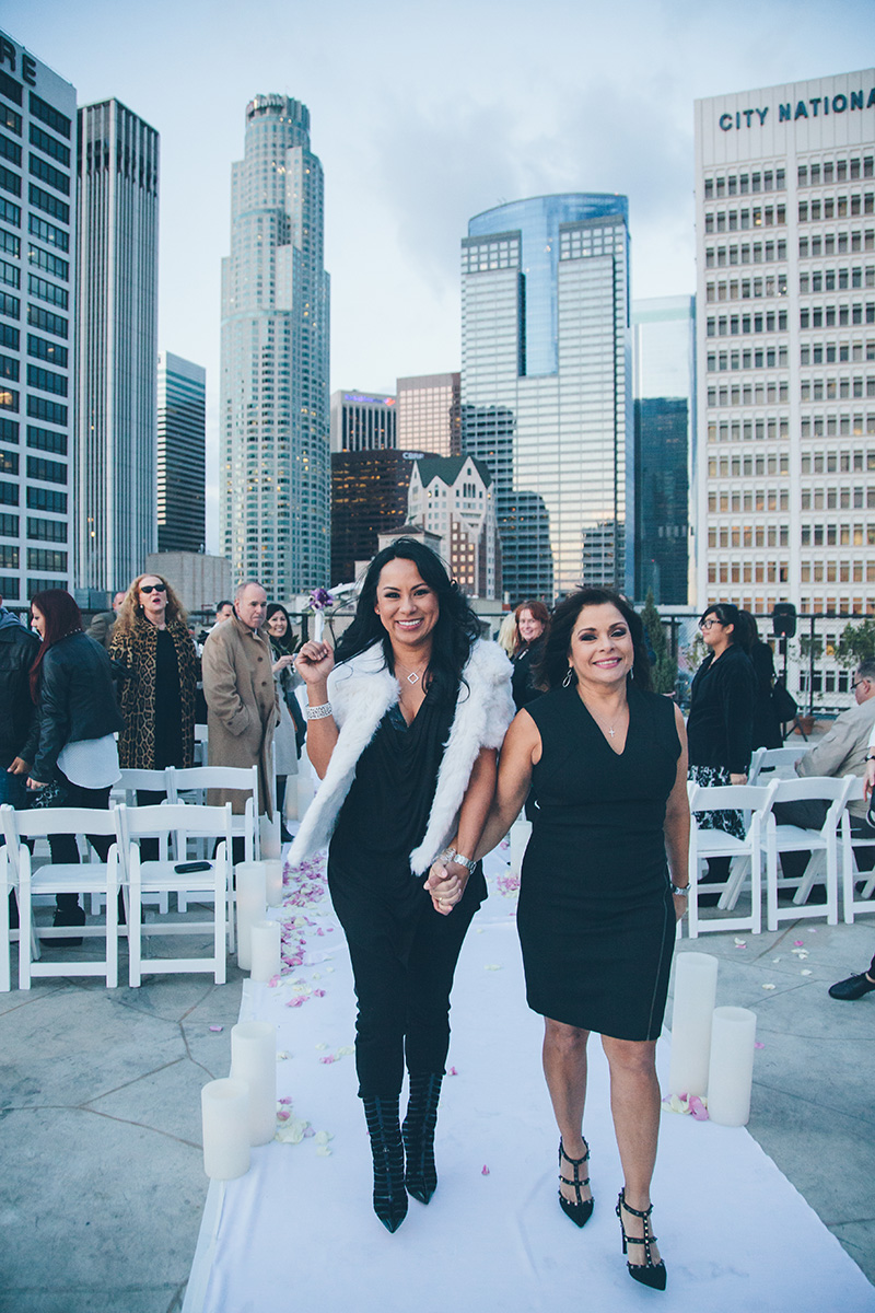 LA rooftop lesbian wedding